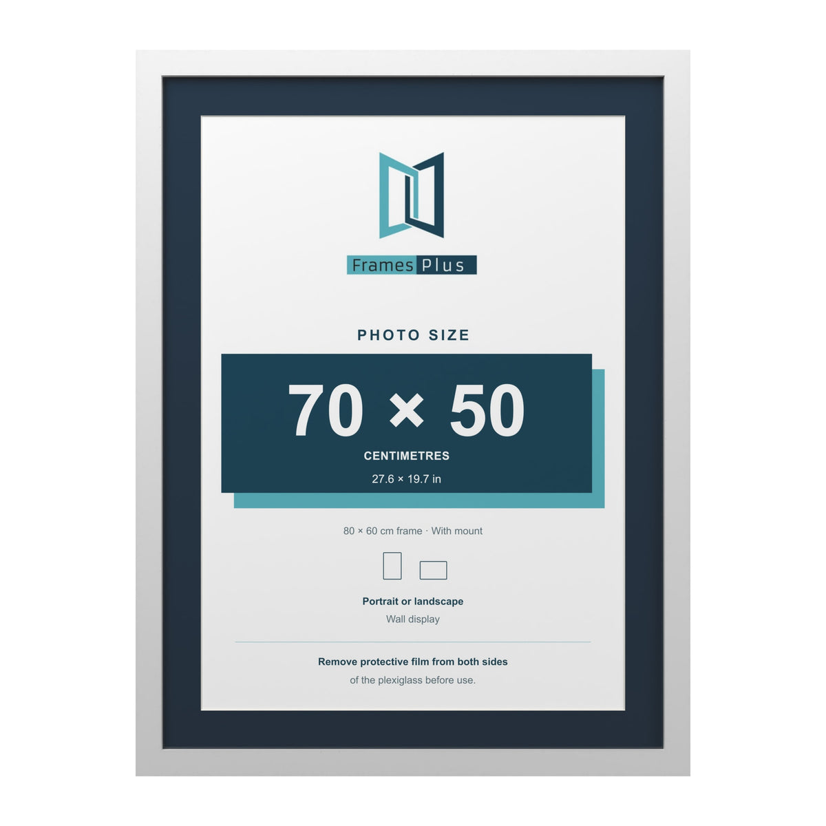 White 80 x 60 cm picture frame with a Pacific Blue mount for a 70 x 50 cm photo