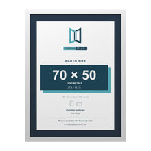 White 80 x 60 cm picture frame with a Pacific Blue mount for a 70 x 50 cm photo
