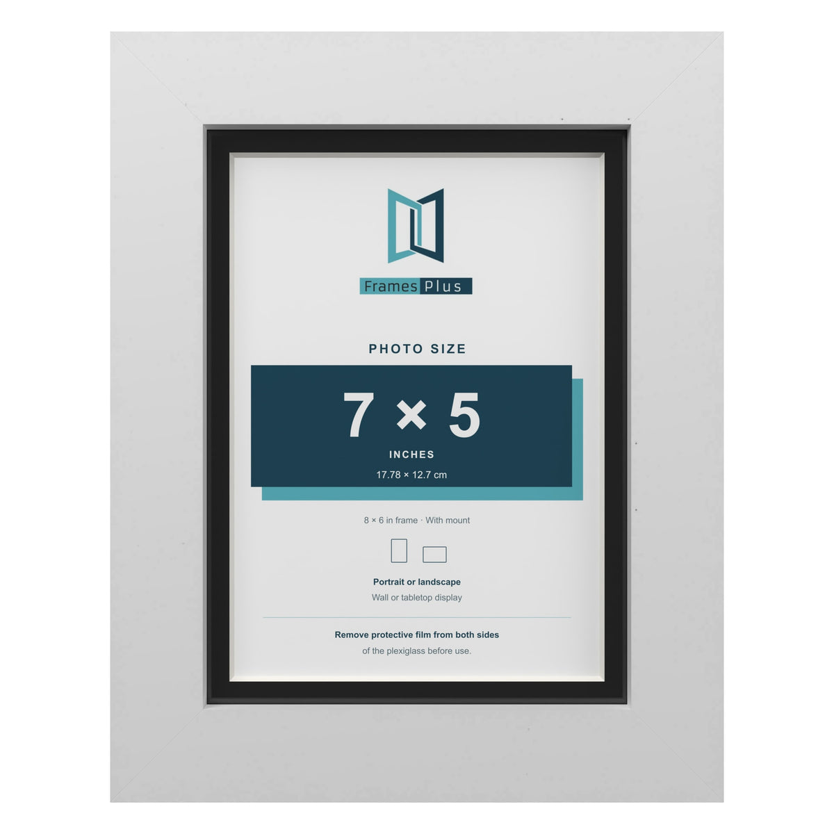 White 8 x 6 inch picture frame with a black mount for a 7 x 5 inch photo
