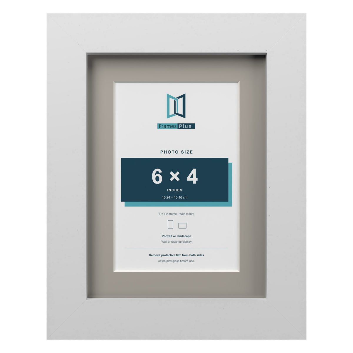 White 8 x 6 inch picture frame with a Dawn Grey mount for a 6 x 4 inch photo