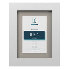 White 8 x 6 inch picture frame with a Dawn Grey mount for a 6 x 4 inch photo