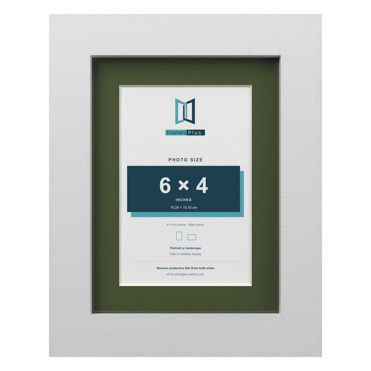White 8 x 6 inch picture frame with a green mount for a 6 x 4 inch photo