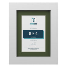 White 8 x 6 inch picture frame with a green mount for a 6 x 4 inch photo