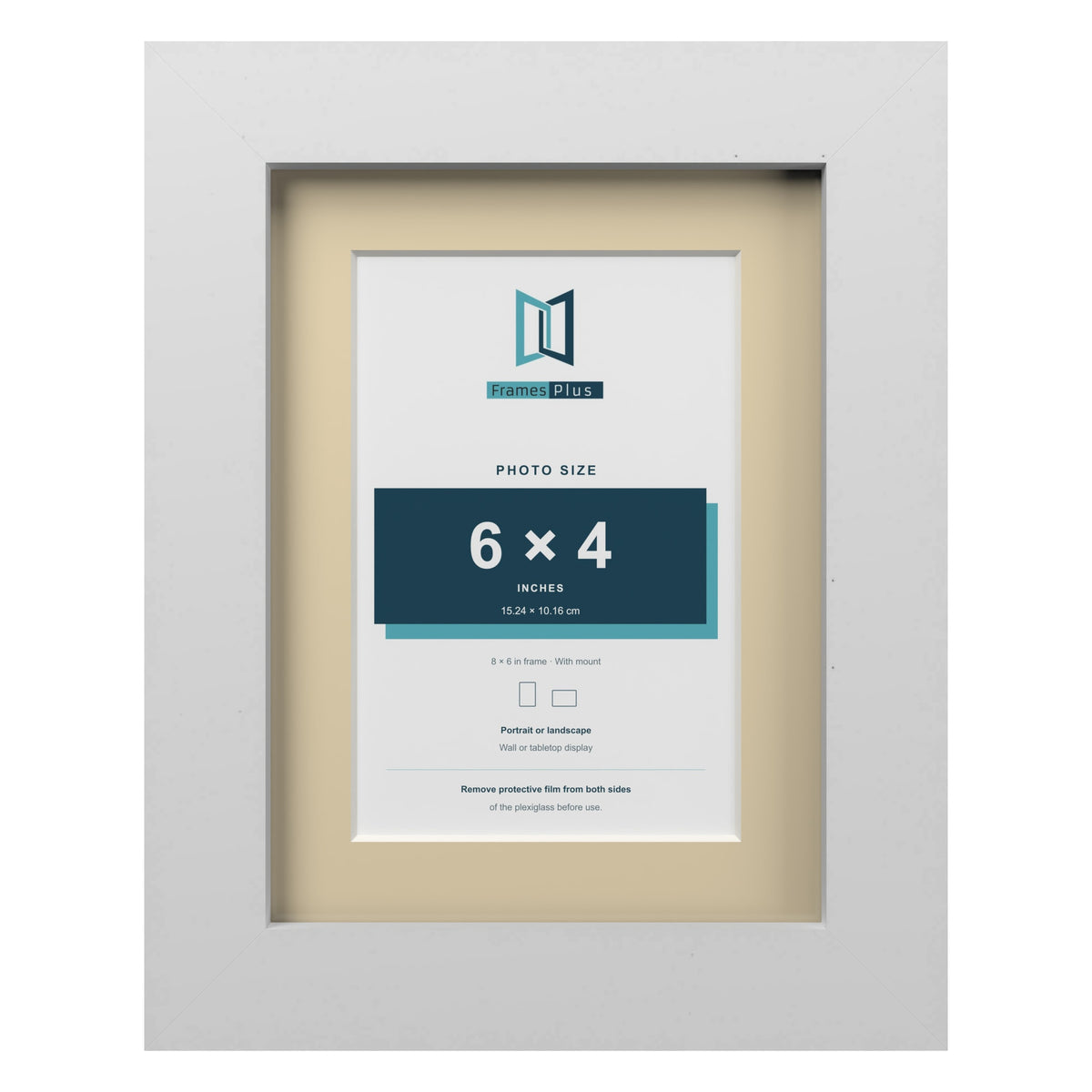 White 8 x 6 inch picture frame with an ivory mount for a 6 x 4 inch photo