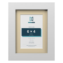 White 8 x 6 inch picture frame with an ivory mount for a 6 x 4 inch photo