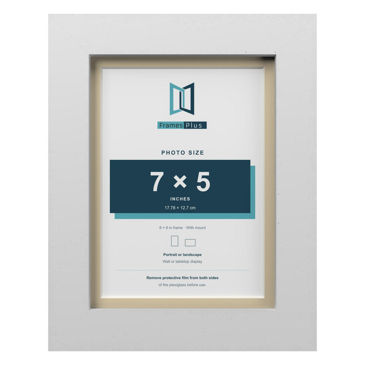 White 8 x 6 inch picture frame with an ivory mount for a 7 x 5 inch photo