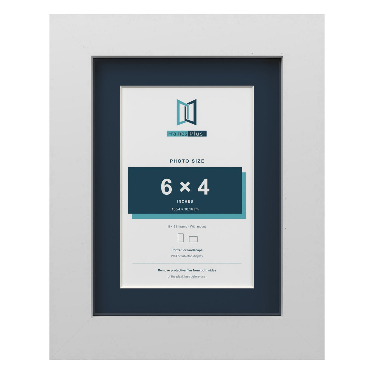 White 8 x 6 inch picture frame with a Pacific Blue mount for a 6 x 4 inch photo