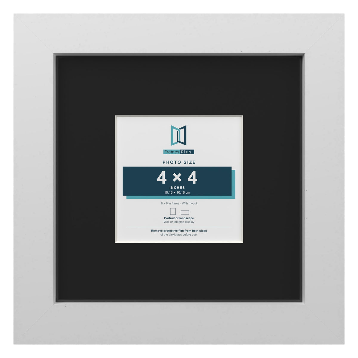 White 8 x 8 inch picture frame with a black mount for a 4 x 4 inch photo