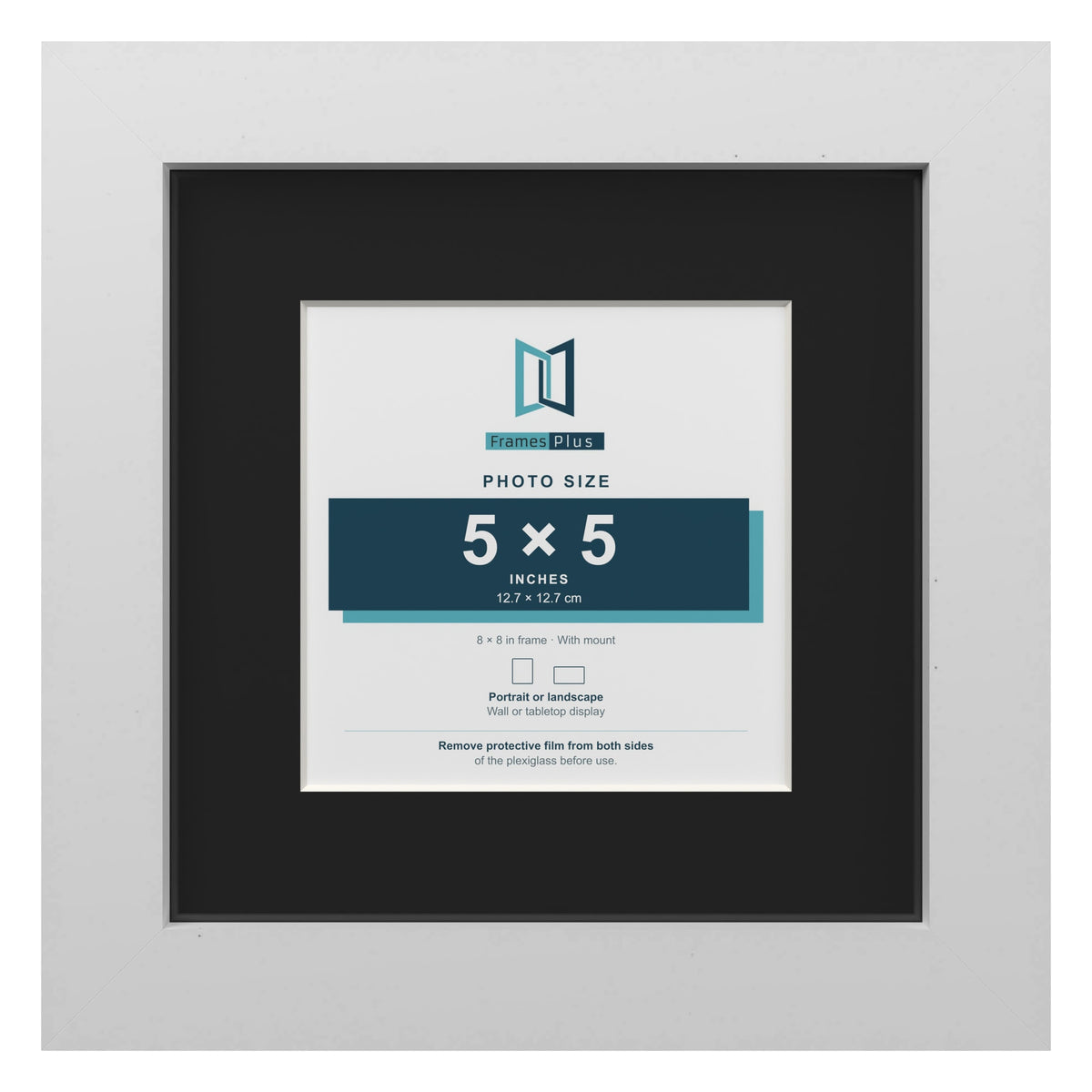 White 8 x 8 inch picture frame with a black mount for a 5 x 5 inch photo