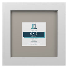 White 8 x 8 inch picture frame with a Dawn Grey mount for a 4 x 4 inch photo
