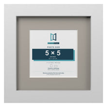 White 8 x 8 inch picture frame with a Dawn Grey mount for a 5 x 5 inch photo