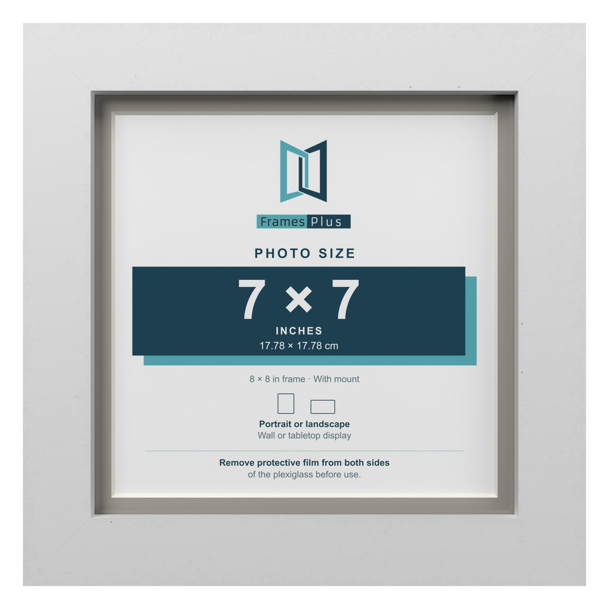 White 8 x 8 inch picture frame with a Dawn Grey mount for a 7 x 7 inch photo