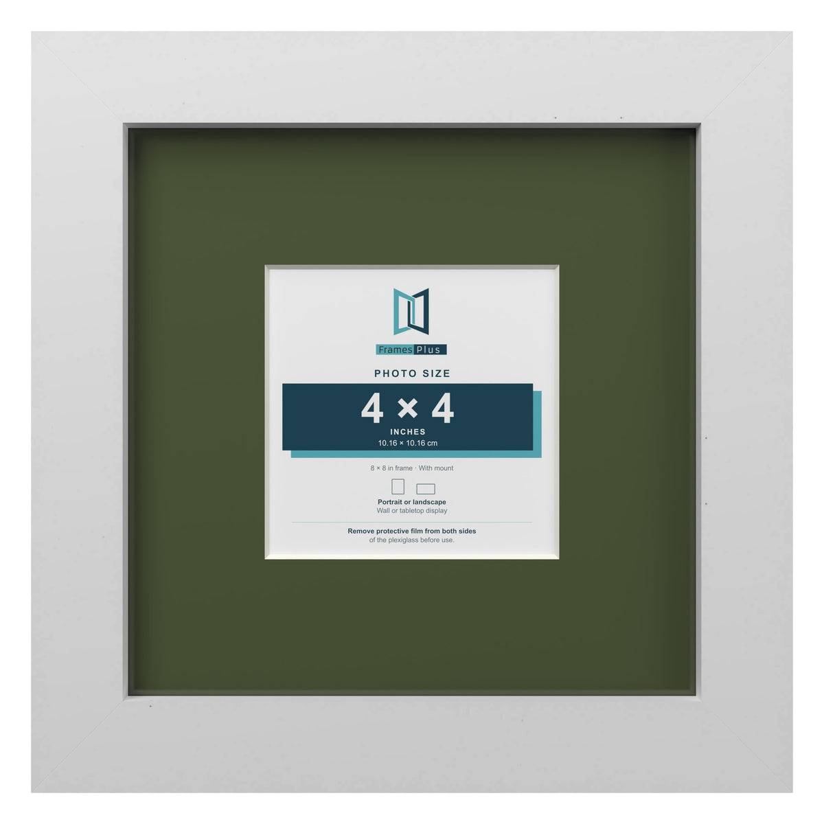 White 8 x 8 inch picture frame with a green mount for a 4 x 4 inch photo