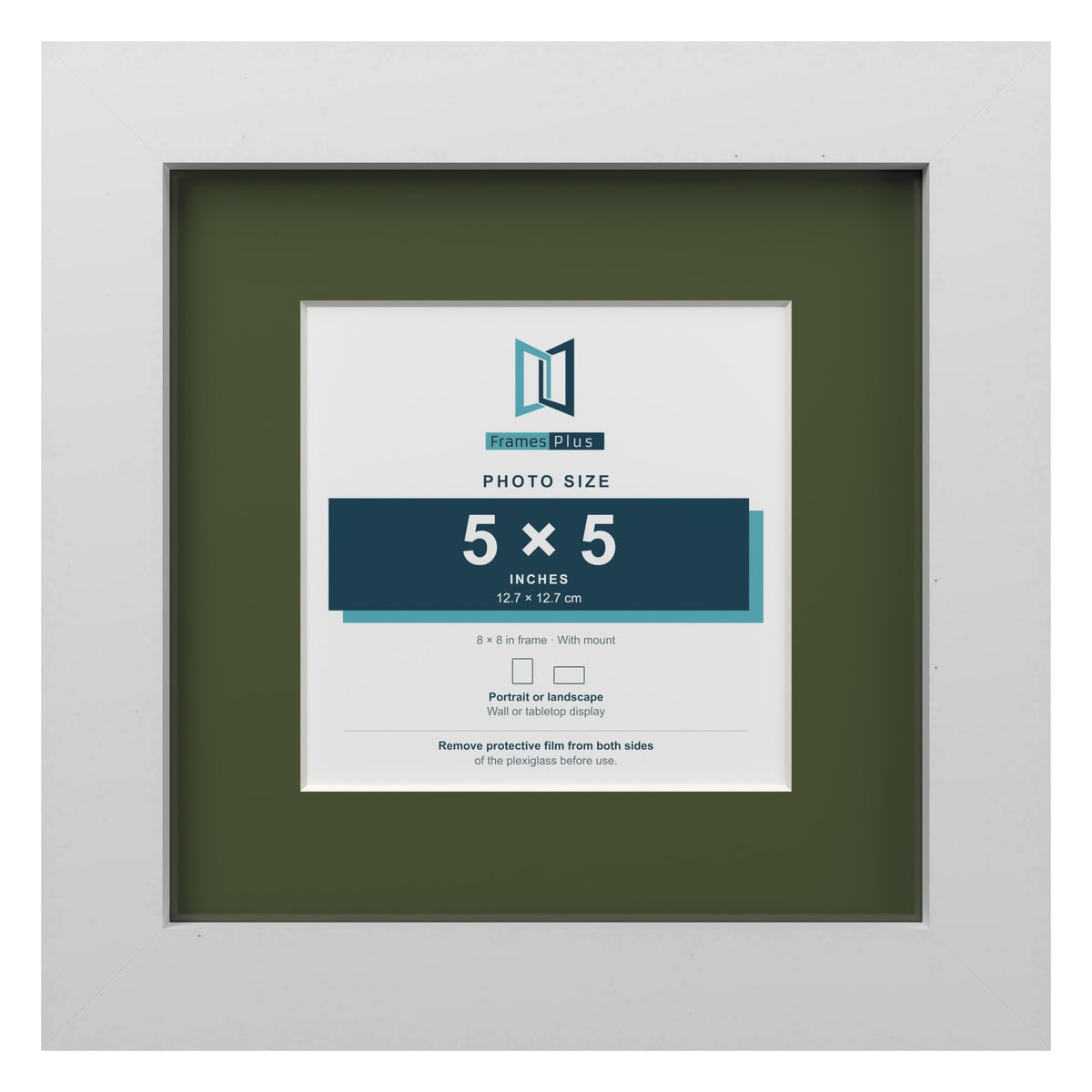 White 8 x 8 inch picture frame with a green mount for a 5 x 5 inch photo