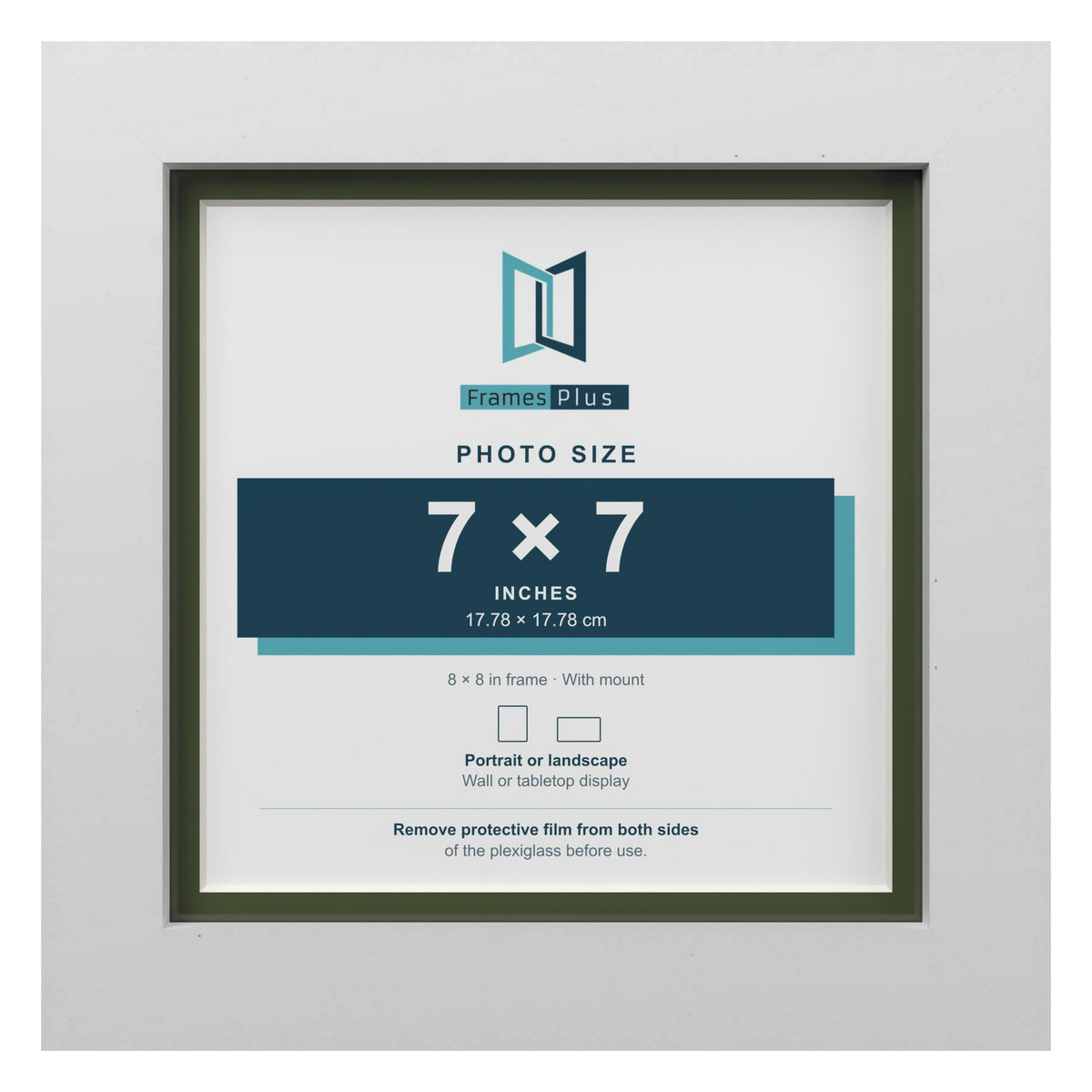 White 8 x 8 inch picture frame with a green mount for a 7 x 7 inch photo