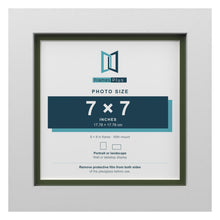 White 8 x 8 inch picture frame with a green mount for a 7 x 7 inch photo