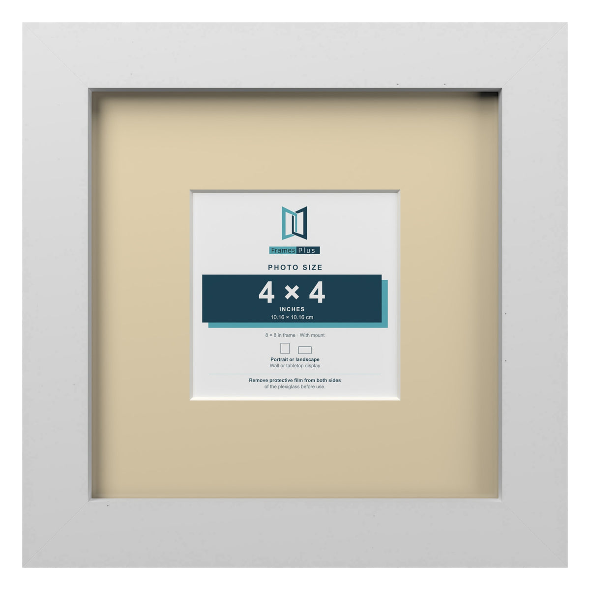 White 8 x 8 inch picture frame with an ivory mount for a 4 x 4 inch photo
