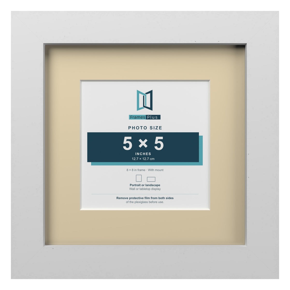 White 8 x 8 inch picture frame with an ivory mount for a 5 x 5 inch photo