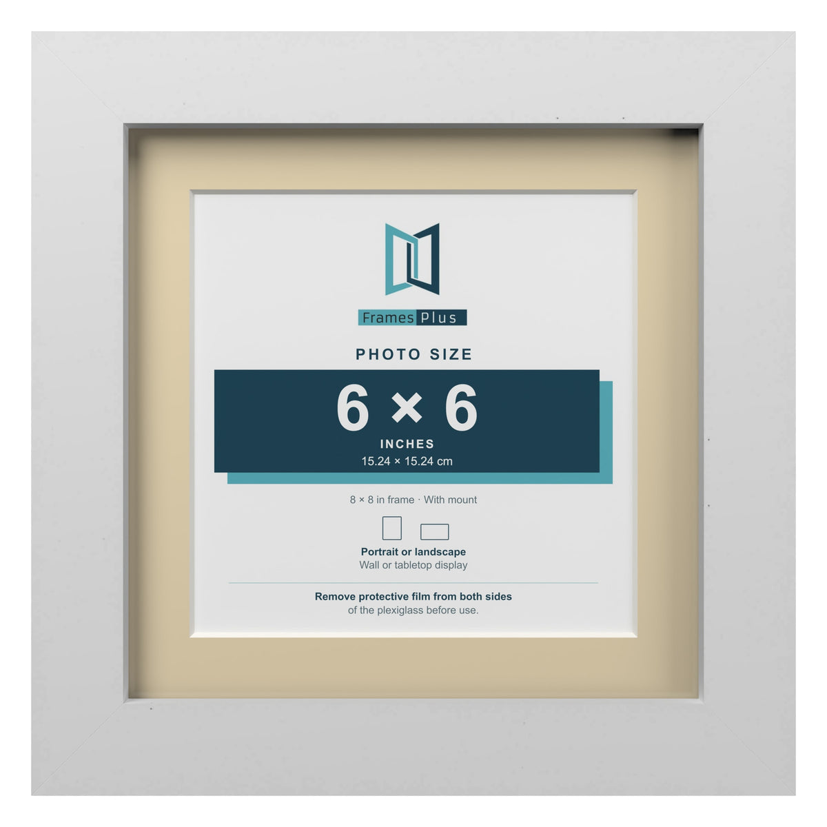 White 8 x 8 inch picture frame with an ivory mount for a 6 x 6 inch photo