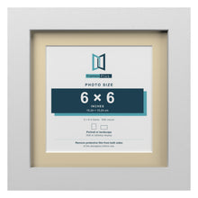 White 8 x 8 inch picture frame with an ivory mount for a 6 x 6 inch photo