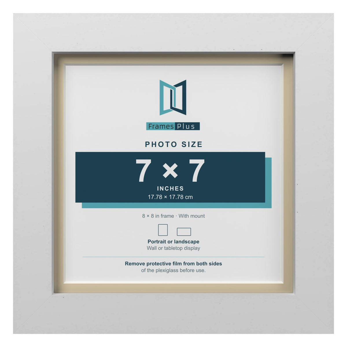 White 8 x 8 inch picture frame with an ivory mount for a 7 x 7 inch photo