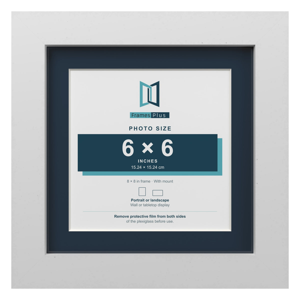White 8 x 8 inch picture frame with a Pacific Blue mount for a 6 x 6 inch photo