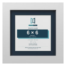 White 8 x 8 inch picture frame with a Pacific Blue mount for a 6 x 6 inch photo