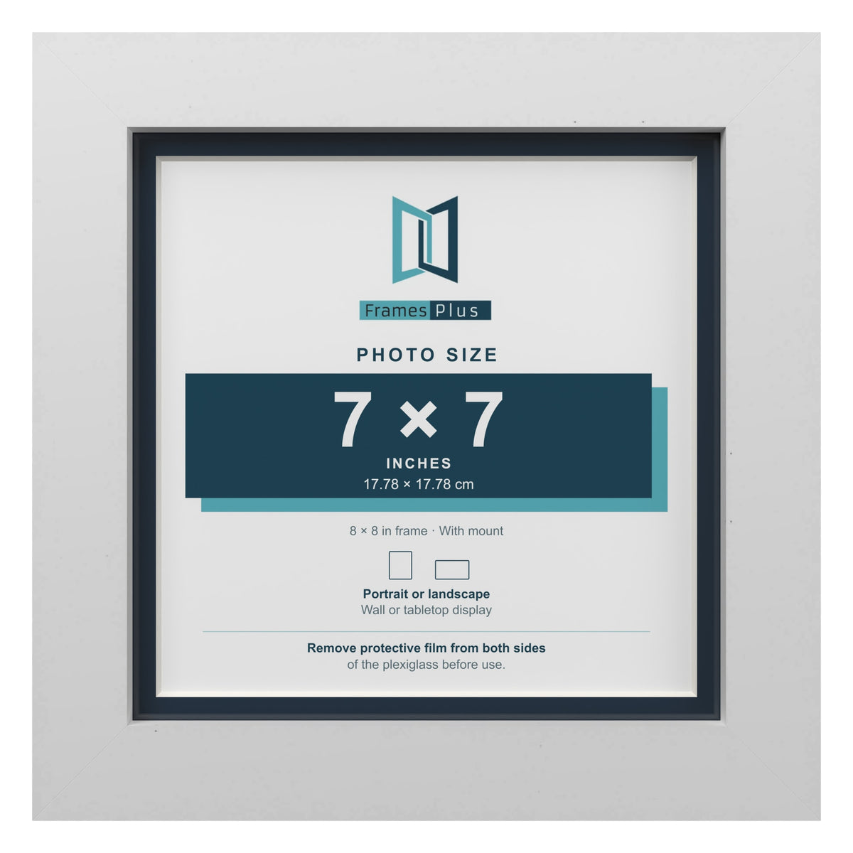 White 8 x 8 inch picture frame with a Pacific Blue mount for a 7 x 7 inch photo