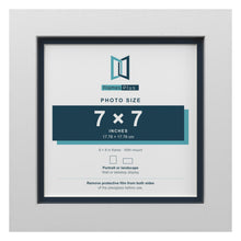 White 8 x 8 inch picture frame with a Pacific Blue mount for a 7 x 7 inch photo