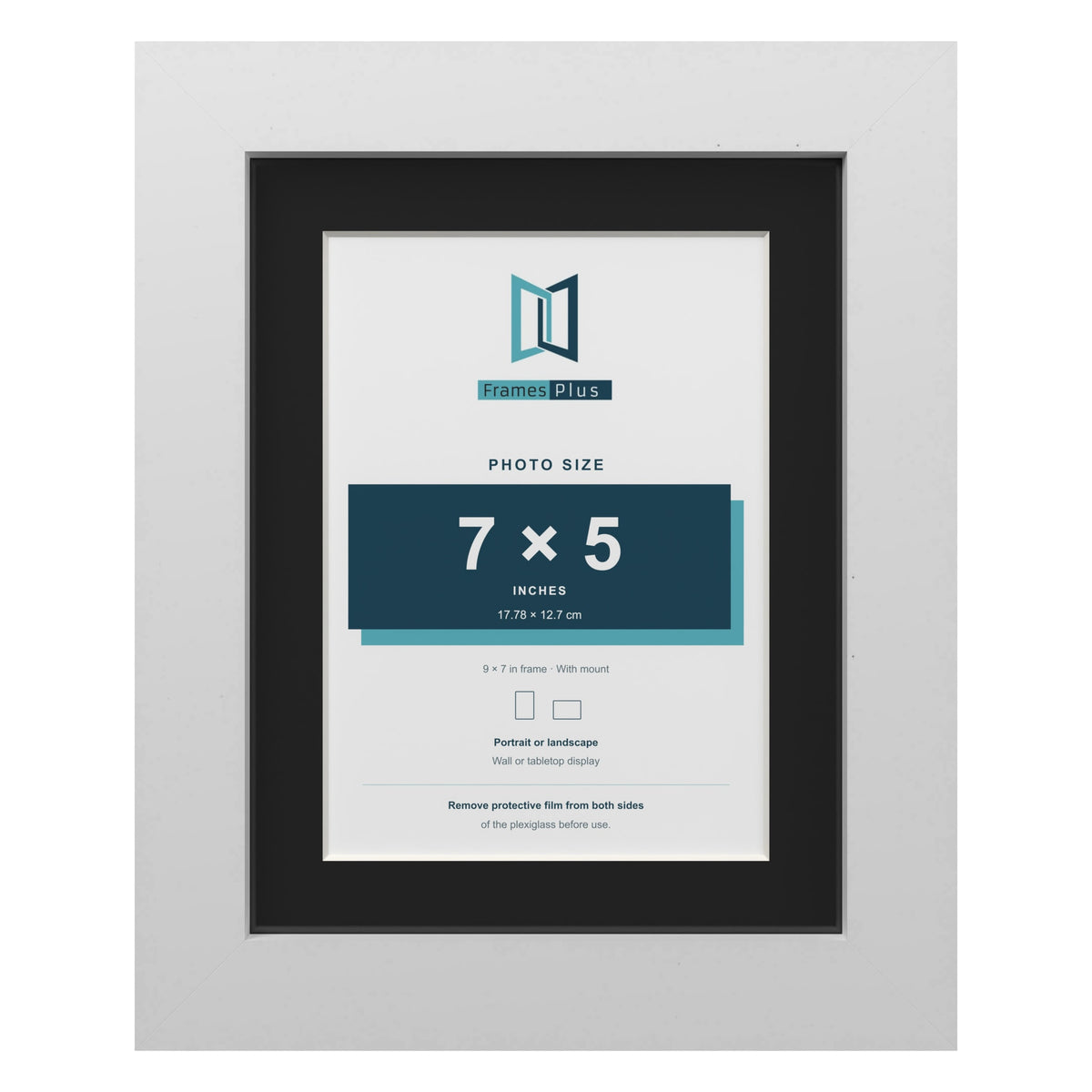 White 9 x 7 inch picture frame with a black mount for a 7 x 5 inch photo