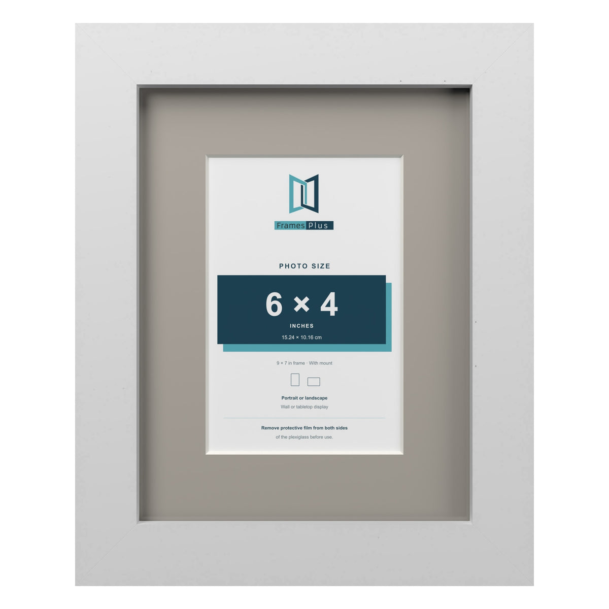 White 9 x 7 inch picture frame with a Dawn Grey mount for a 6 x 4 inch photo
