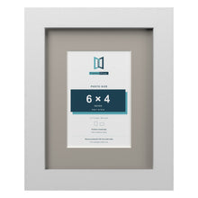 White 9 x 7 inch picture frame with a Dawn Grey mount for a 6 x 4 inch photo
