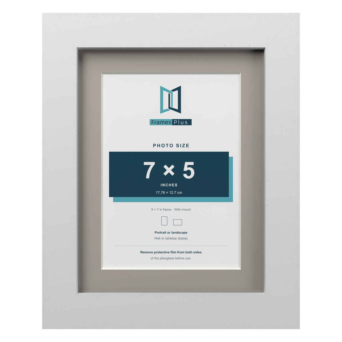 White 9 x 7 inch picture frame with a Dawn Grey mount for a 7 x 5 inch photo