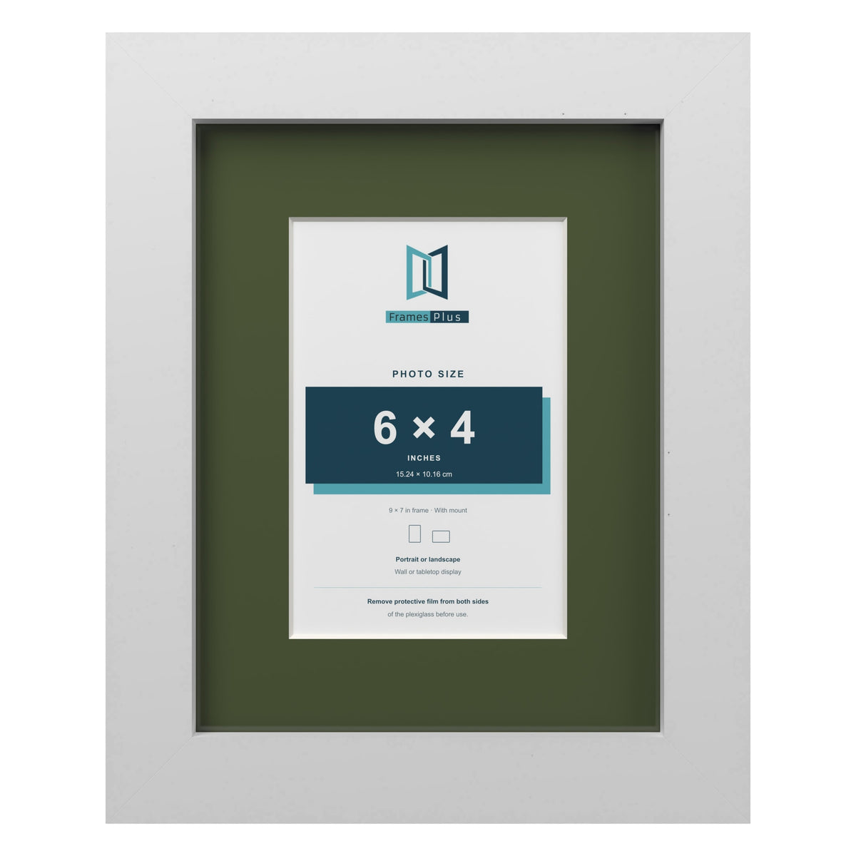 White 9 x 7 inch picture frame with a green mount for a 6 x 4 inch photo