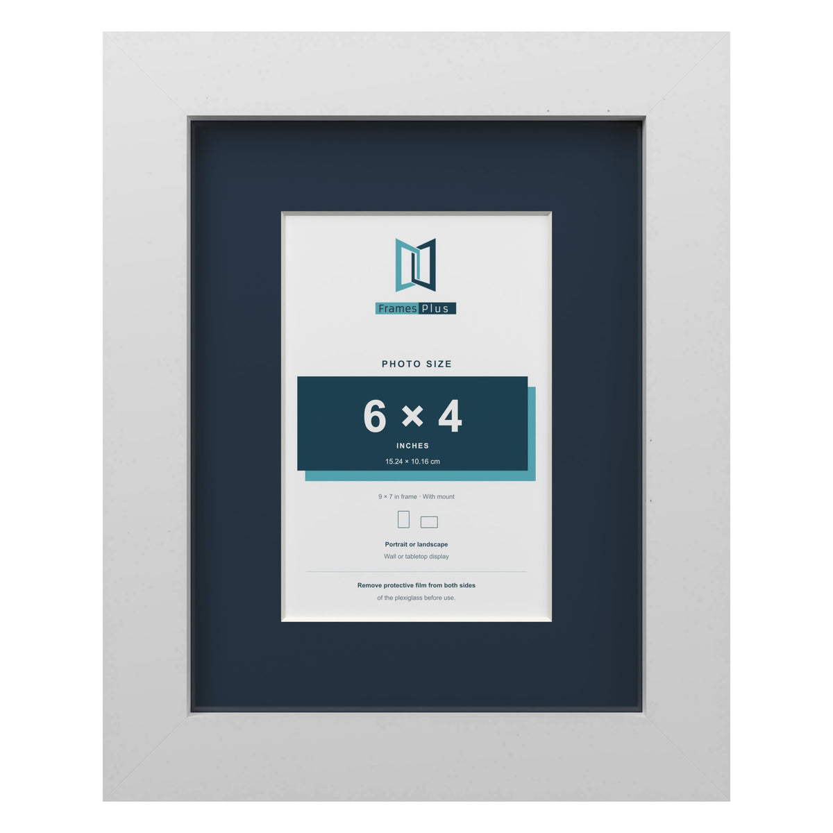 White 9 x 7 inch picture frame with a Pacific Blue mount for a 6 x 4 inch photo