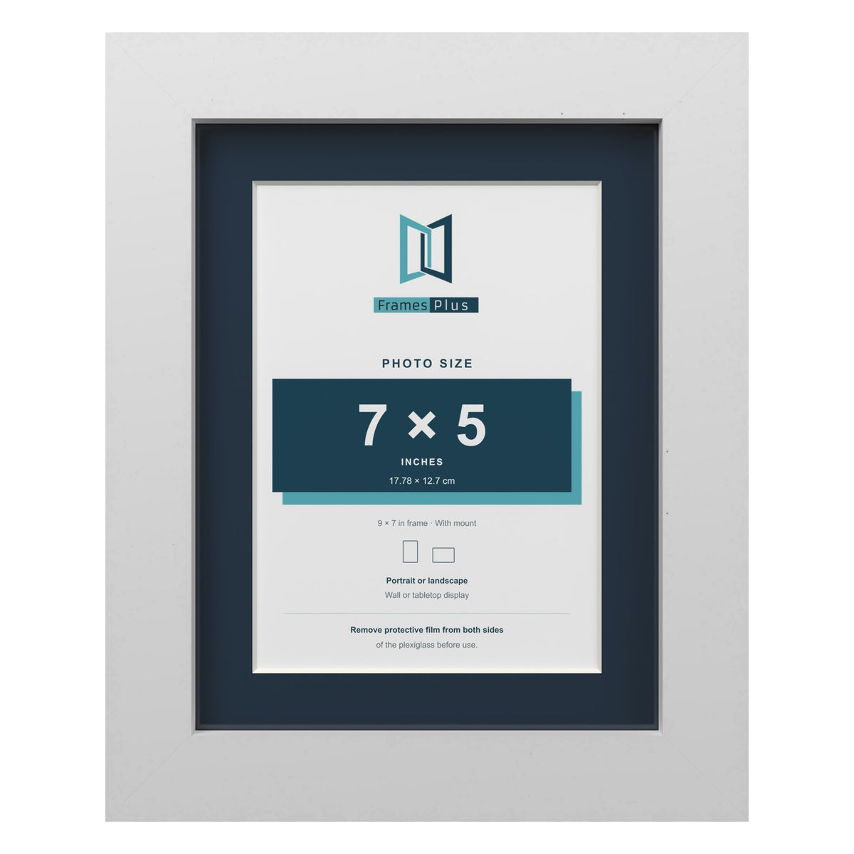 White 9 x 7 inch picture frame with a Pacific Blue mount for a 7 x 5 inch photo