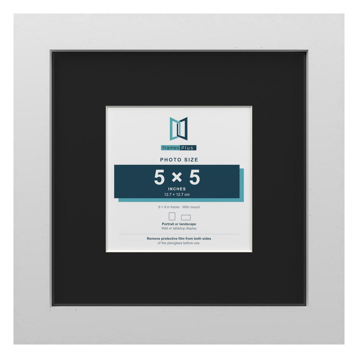 White 9 x 9 inch picture frame with a black mount for a 5 x 5 inch photo