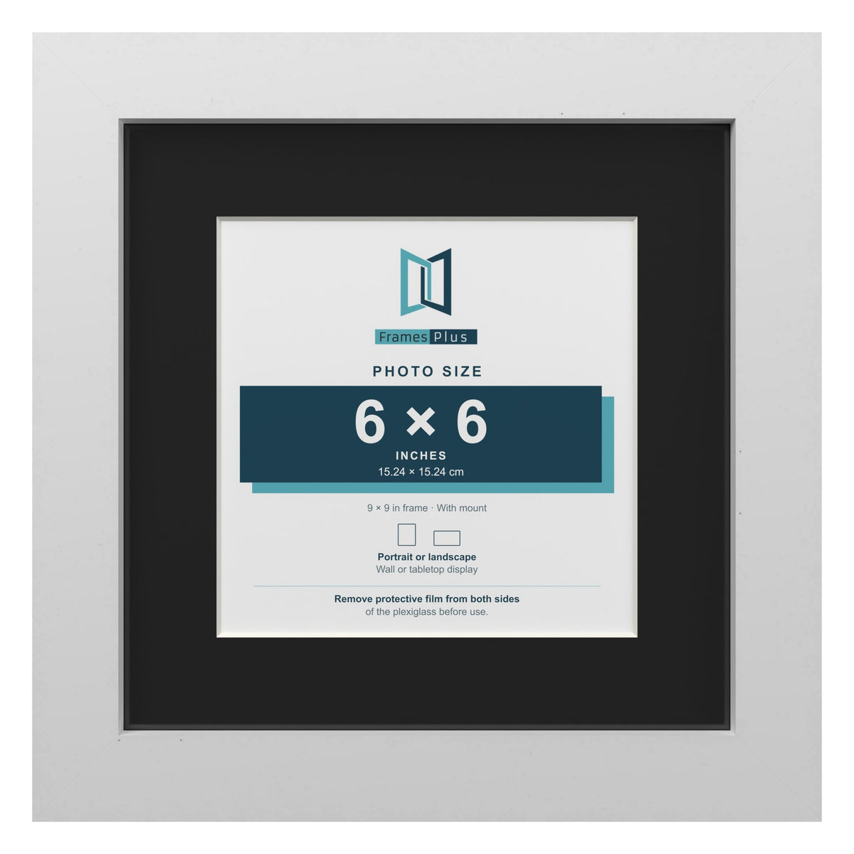 White 9 x 9 inch picture frame with a black mount for a 6 x 6 inch photo