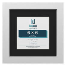 White 9 x 9 inch picture frame with a black mount for a 6 x 6 inch photo