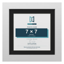 White 9 x 9 inch picture frame with a black mount for a 7 x 7 inch photo