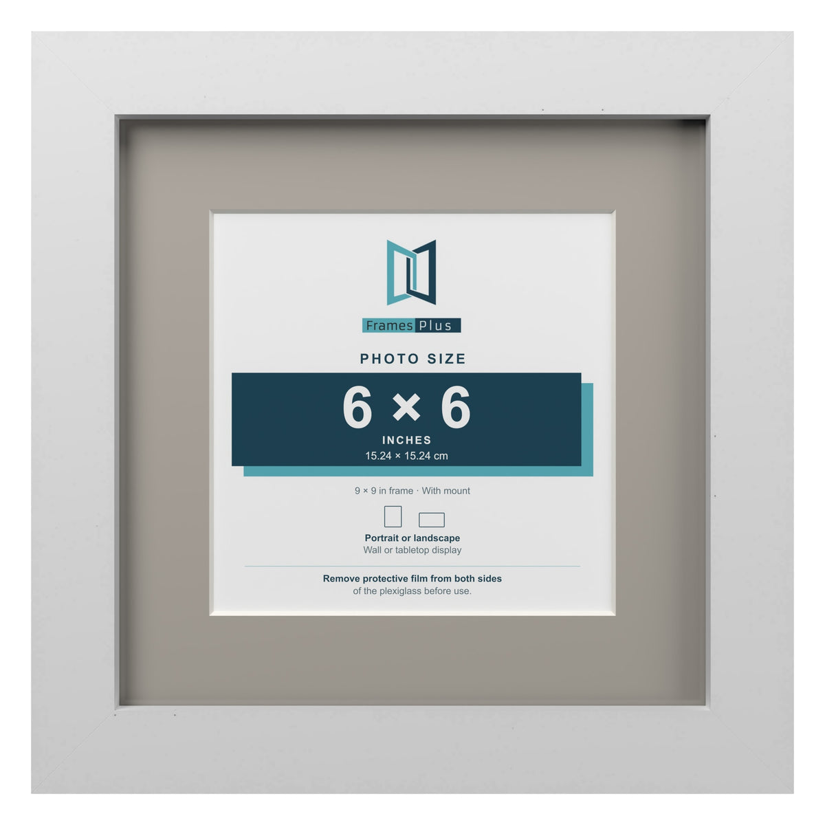 White 9 x 9 inch picture frame with a Dawn Grey mount for a 6 x 6 inch photo