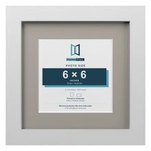 White 9 x 9 inch picture frame with a Dawn Grey mount for a 6 x 6 inch photo