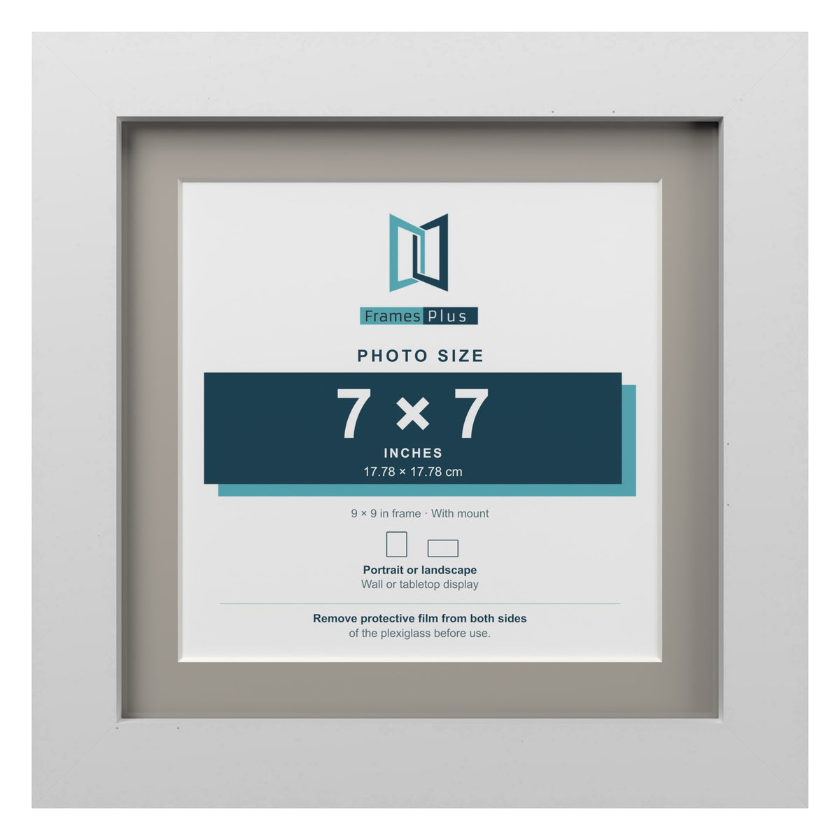 White 9 x 9 inch picture frame with a Dawn Grey mount for a 7 x 7 inch photo