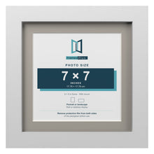 White 9 x 9 inch picture frame with a Dawn Grey mount for a 7 x 7 inch photo