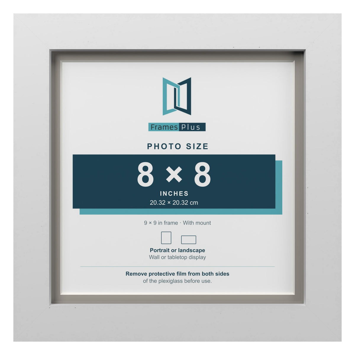 White 9 x 9 inch picture frame with a Dawn Grey mount for an 8 x 8 inch photo