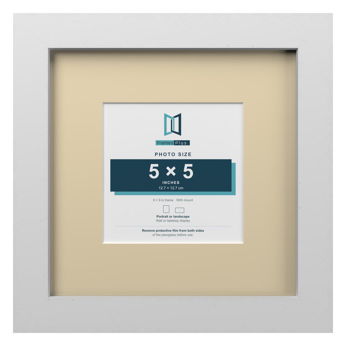 White 9 x 9 inch picture frame with an ivory mount for a 5 x 5 inch photo