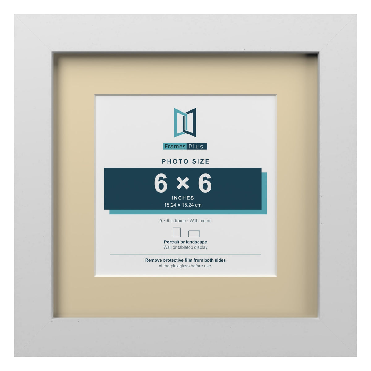 White 9 x 9 inch picture frame with an ivory mount for a 6 x 6 inch photo