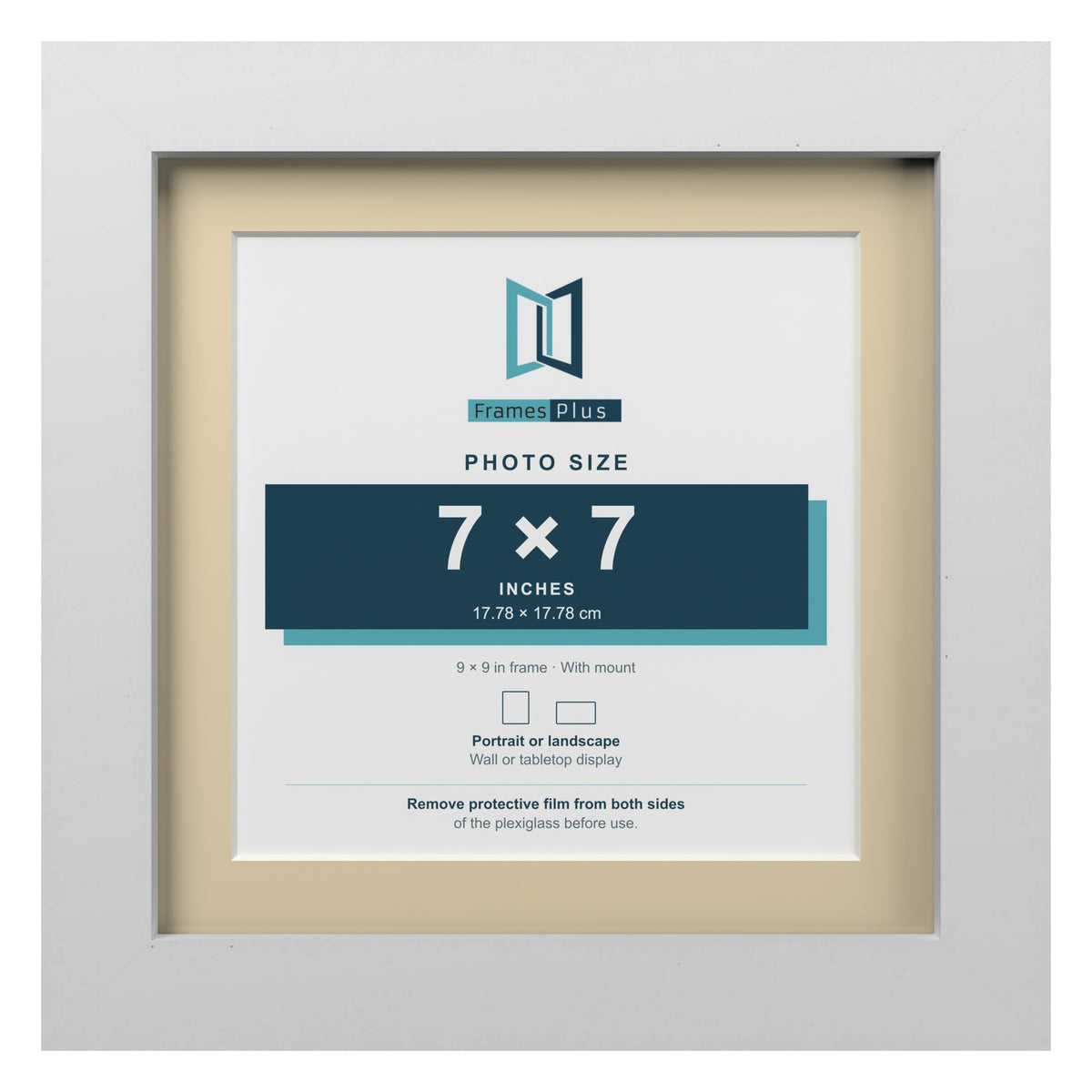 White 9 x 9 inch picture frame with an ivory mount for a 7 x 7 inch photo