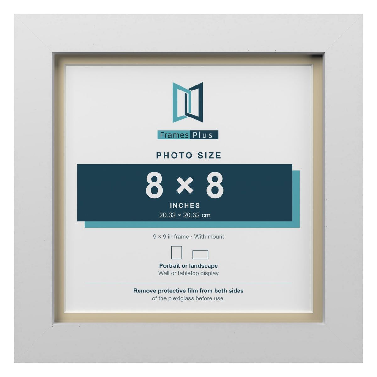 White 9 x 9 inch picture frame with an ivory mount for an 8 x 8 inch photo