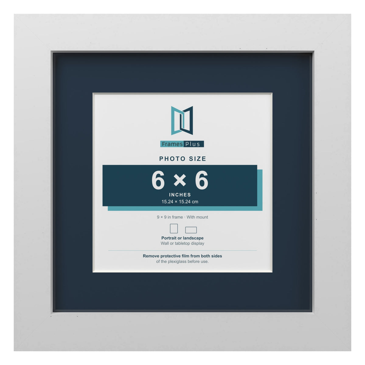 White 9 x 9 inch picture frame with a Pacific Blue mount for a 6 x 6 inch photo